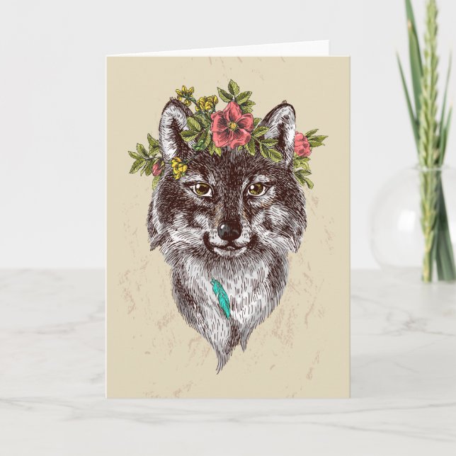 Boho Stil Varg Halo Porträtt Kort (Framsida)