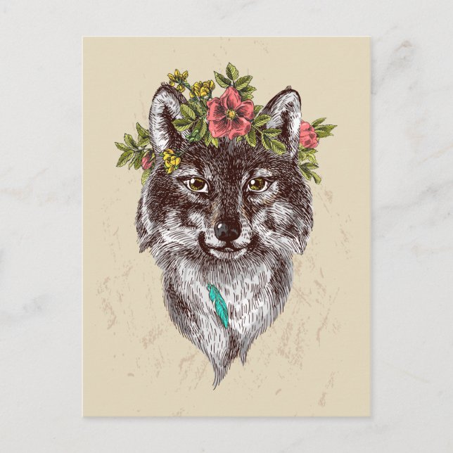 Boho Stil Varg Halo Porträtt Vykort (Framsida)