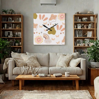 Boho Stil Wall Clock Fyrkantig Klocka