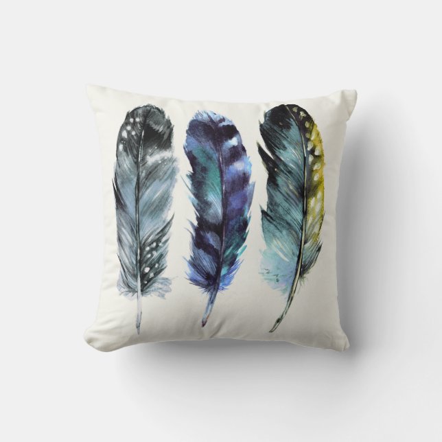 Boho Stil Watercolor Birds Feathers Kudde (Framsida)