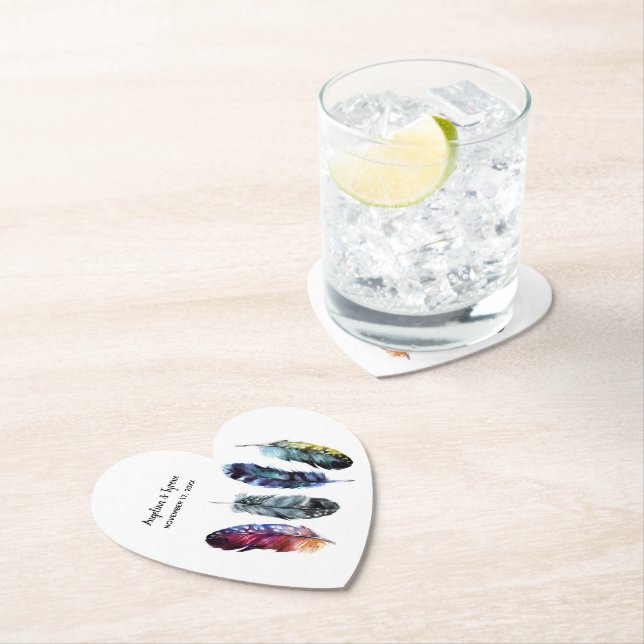 Boho Stil Watercolor Feathers Bröllop Underlägg Papper (Insitu)