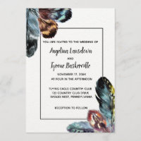 Boho Stil Watercolor Feathers Personligt bröllp
