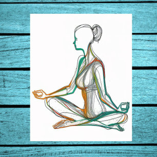 Boho Stil Woman in Yoga Pose Single Line Art Post Poster