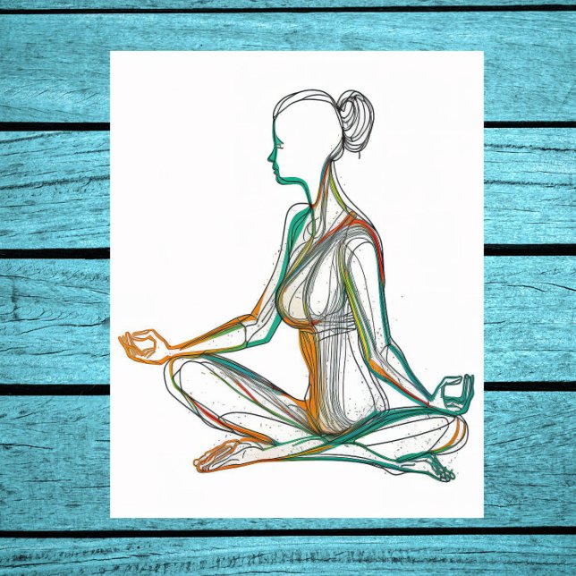Boho Stil Woman in Yoga Pose Single Line Art Post Poster (Skapare uppladdad)