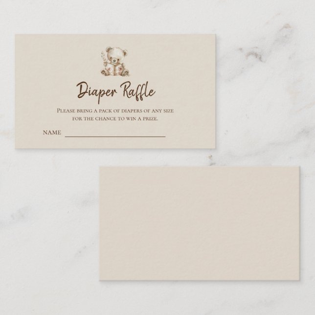 Boho Storybook Bear Diaper Raffle Biljett Tilläggskort (Fram/baksida)