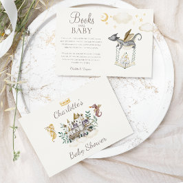 Boho Storybook Dragon Baby Shower Bokar för Baby Tilläggskort