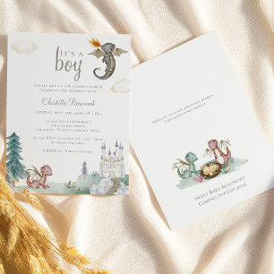 Boho Storybook Dragon Det är en pojkvän-babyskor Inbjudningar