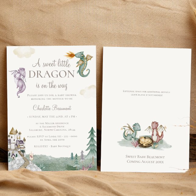 Boho Storybook Dragon Sweet Little Baby Shower Inbjudningar (Skapare uppladdad)