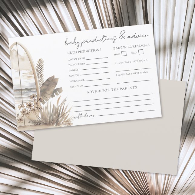 Boho Strand Baby Shower Förutsägelsekort (Boho Beach Baby Shower Advice Predictions Card)