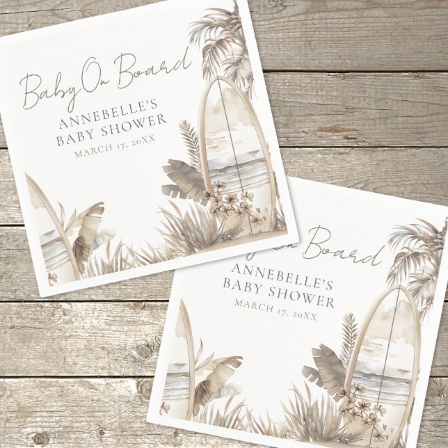 Boho Strand Baby Shower Pappersservett (Baby On Board Beach Baby Shower Napkins)