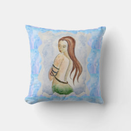 Boho Strand Blått Hav Siren Vattenfärg Kudde