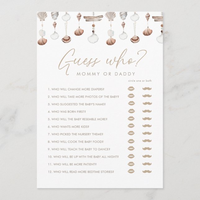 Boho Strand Gissa Vem Baby Shower Lek Inbjudningar (Framsida)