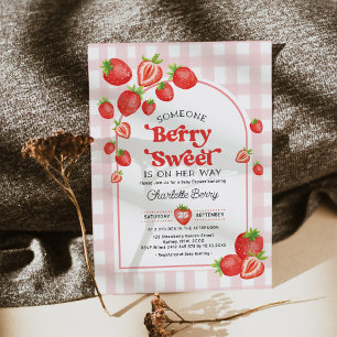 Boho Strawberry Baby Shower Berry Sweet Flicka Inbjudningar