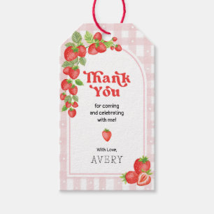 Boho Strawberry Berry First Birthday Tack Presentetikett