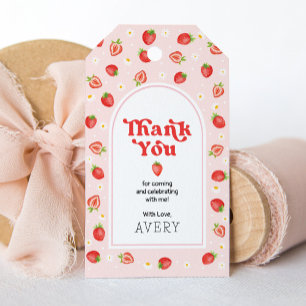 Boho Strawberry Berry First Birthday Tack Presentetikett