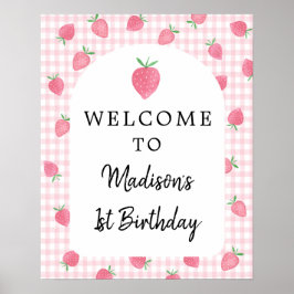 Boho Strawberry Berry Sweet Birthday Välkommen Poster