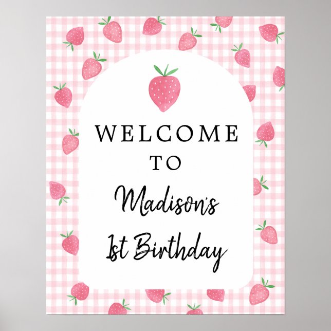 Boho Strawberry Berry Sweet Birthday Välkommen Poster (Framsidan)