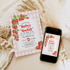 Boho Strawberry Berry Sweet Flicka Shower Inbjudningar