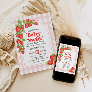 Boho Strawberry Berry Sweet Flicka Shower Inbjudningar