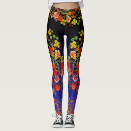 Boho Strawberry Blommigt Blue Ombre Leggings