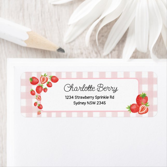 Boho Strawberry Flicka Returadress Etikett (Insitu)
