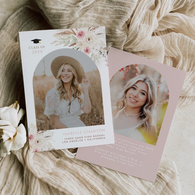 Boho Studenten Announcement Girl Grad Photo Rosa Meddelande (Skapare uppladdad)