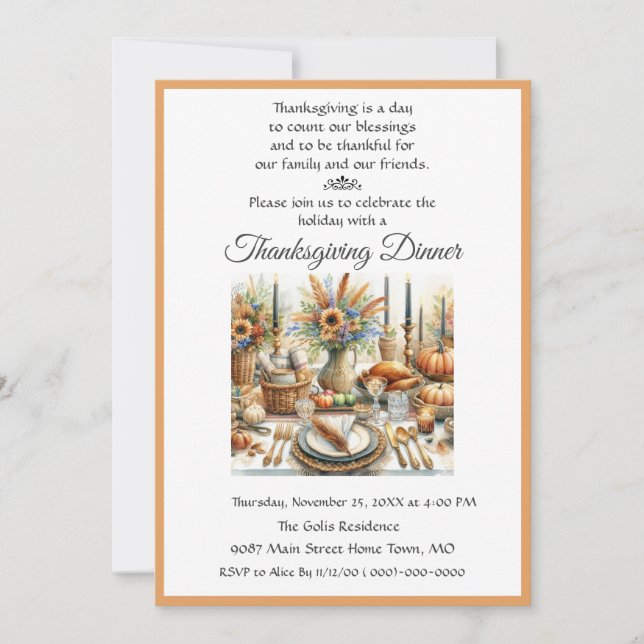 Boho Stuga Thanksgiving Middag Familj Vänner Inbjudningar (Framsida)