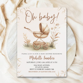 Boho Style Baby stroller neutral baby shower Inbjudningar