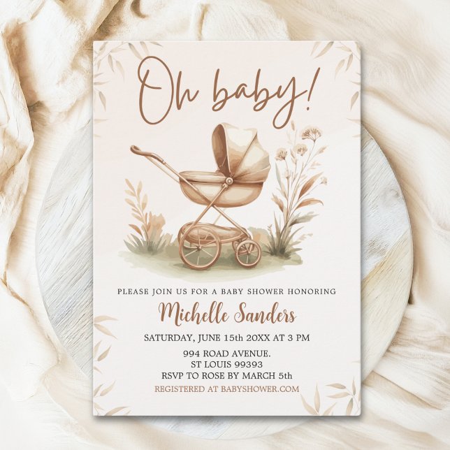Boho Style Baby stroller neutral baby shower Inbjudningar (Skapare uppladdad)