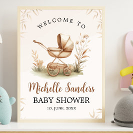 Boho Style Baby stroller neutral baby shower Poster