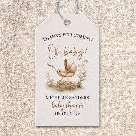 Boho Style Baby stroller neutral baby shower Presentetikett