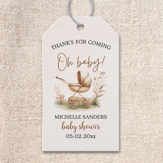 Boho Style Baby stroller neutral baby shower Presentetikett (Skapare uppladdad)