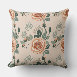 Boho Style Roses In Pastel Orange And Sage Green Kudde