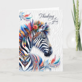 Boho Style Zebra Feathers Thinking of You Blank Kort