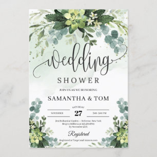 Boho succulage blommigt foliage eucalyptus bröllop inbjudningar