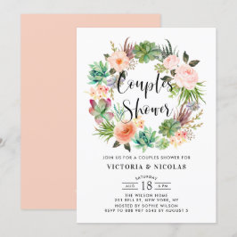 Boho Succulals Blommigt Utandning Par Shower Inbjudningar