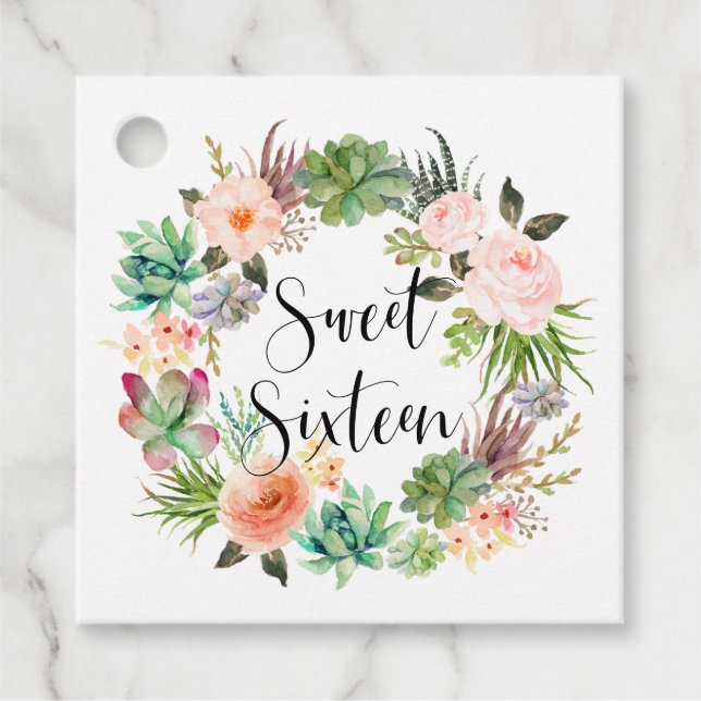 Boho Succulals Blommigt Utandning Sweet sixteen Gåvor Etiketter (Framsida)