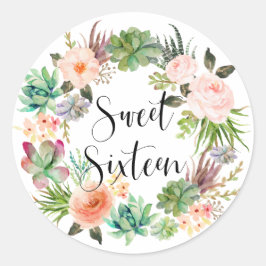 Boho Succulals Blommigt Utandning Sweet sixteen Runt Klistermärke