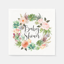Boho Succulals Blommigt Wand Baby Shower Pappersservett