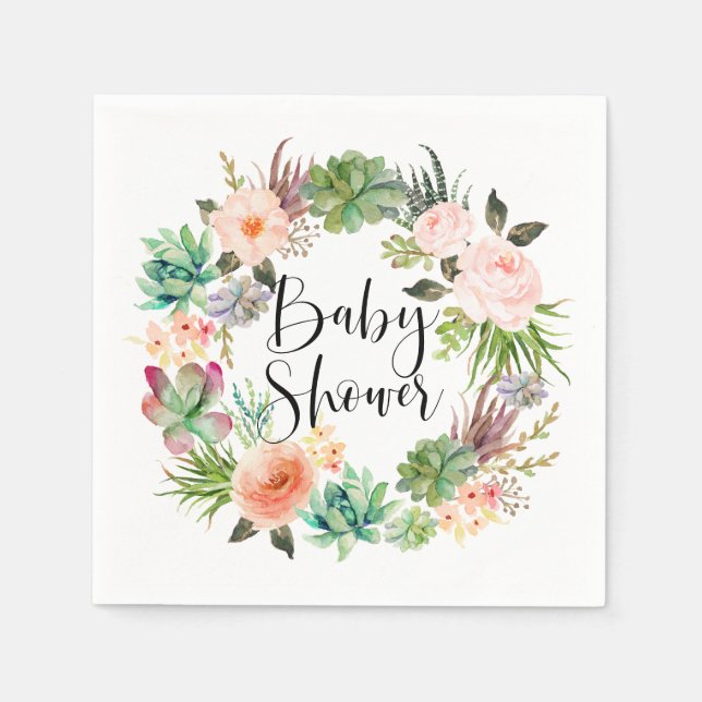 Boho Succulals Blommigt Wand Baby Shower Pappersservett (Framsidan)