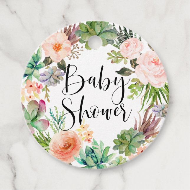 Boho Succulals Blommigt WandeBaby Shower Gåvor Etiketter (Framsida)