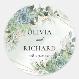 Boho succulals grönt eucalyptus guld ram runt klistermärke