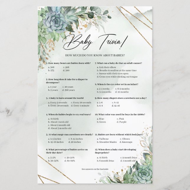 Boho succulations eucalyptus guld ram Baby trivia (Framsida)