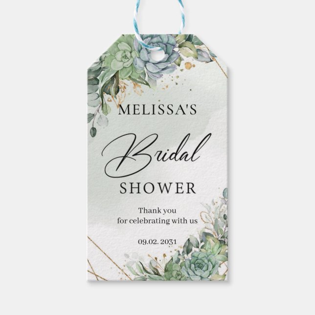 Boho succulblommor greenery guld Möhippa Presentetikett (Framsidan)