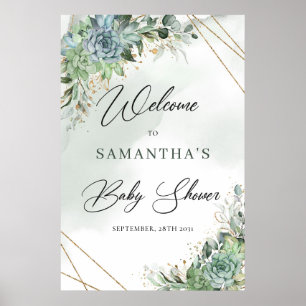 Boho succulculent eucalyptus guld babydusch Välkom Poster