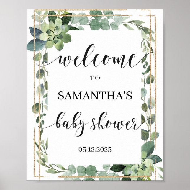 Boho Succulculy gröni foliage Välkomsttecken Poster (Framsidan)