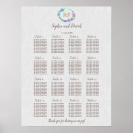 Boho Succulent Cactus Wandeand Bröllop Sittdiagram Poster