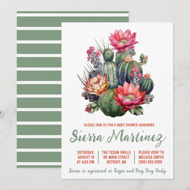 Boho Succulent, Cactus, Western, Baby Shower Inbjudningar (Fram/baksida)