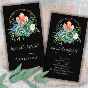 Boho Succulent Flowers Bouquet Crystals Watercolor Visitkort