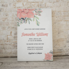 Boho Succulent Watercolor Grönt Coral Baby Shower Inbjudningar